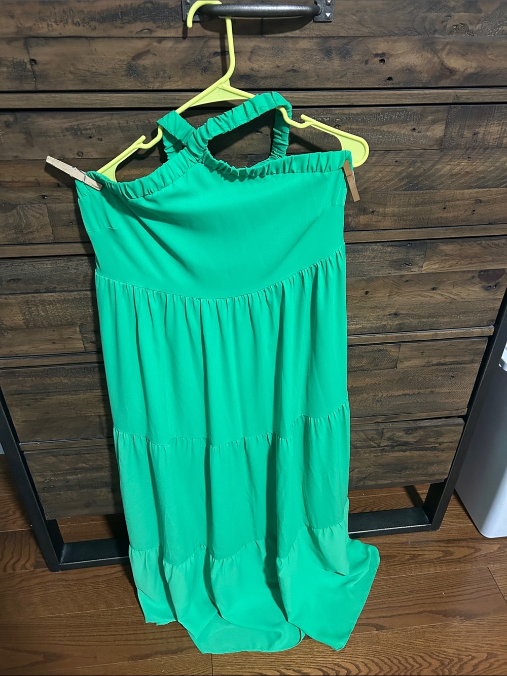 Show Me Your Mumu Hallie Green X Halter Tiered Maxi Dress. Minimalist. Sexy